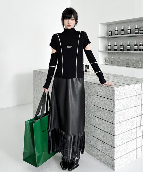 Cut Out Contrast Stitch Top